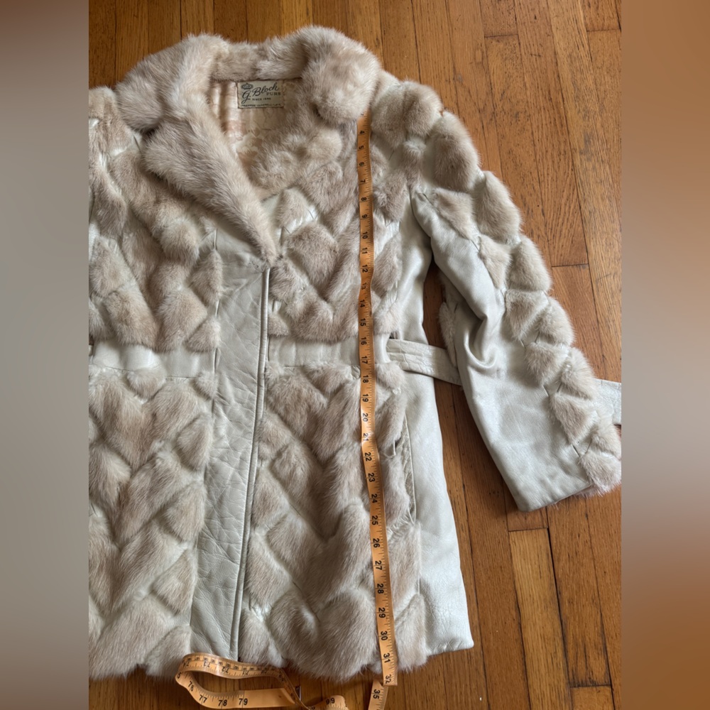 70s Vintage Blond Mink + White Leather Jacket Sz M - Picture 13 of 14